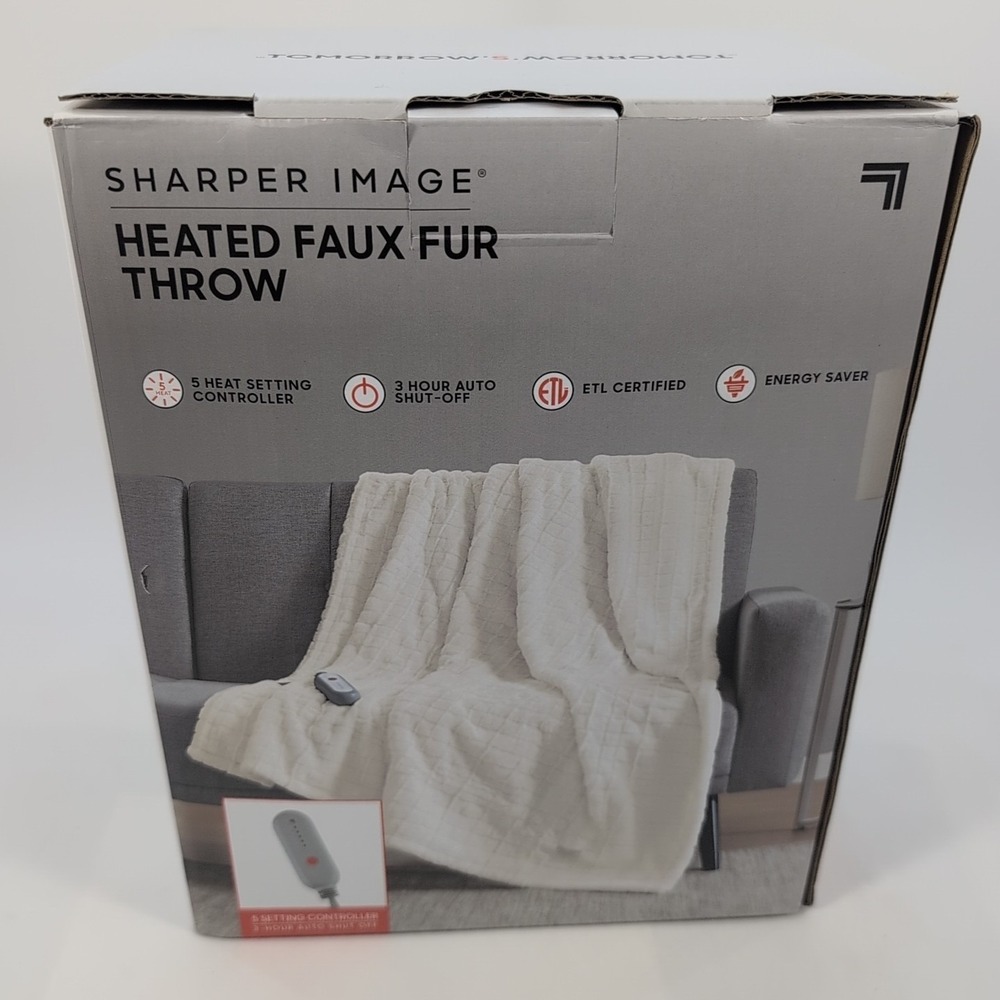 Sharper Image Heated Faux Fur Throw 50in x60in - Cream - New in Box - Picture 4 of 5